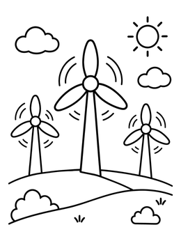 Free printable Wind Turbines On Rolling Hills coloring page