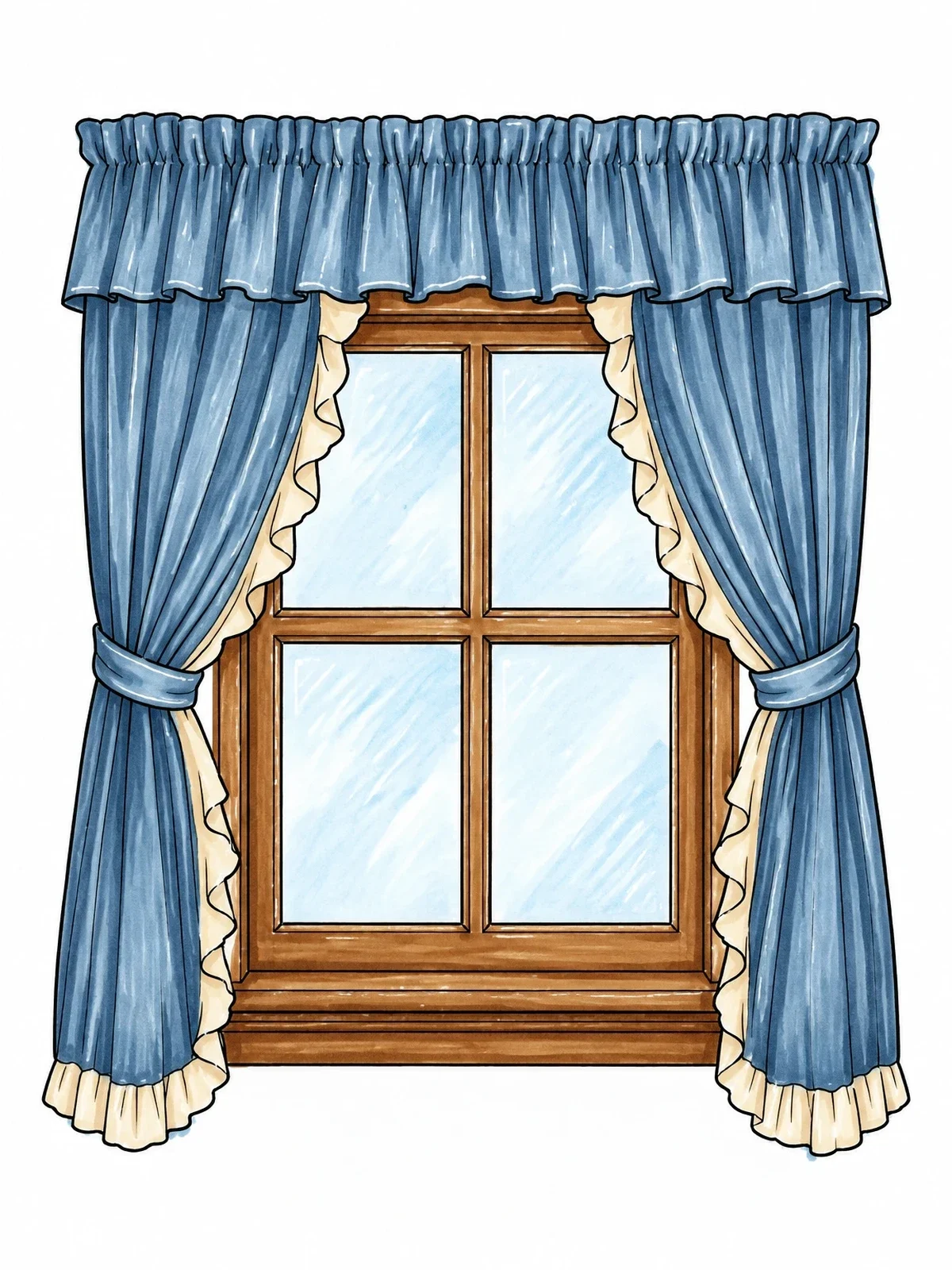 Colored example of the Window With Tied Back Curtains coloring page