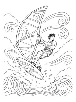Free printable Windsurfer Catching Air Over Waves coloring page