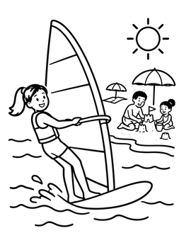 Free printable Windsurfing Girl By The Beach coloring page