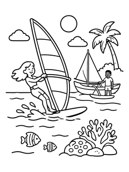 Free printable Windsurfing By The Tropical Reef coloring page