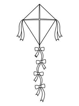 A classic diamond kite floating in the air on this windy day coloring page.