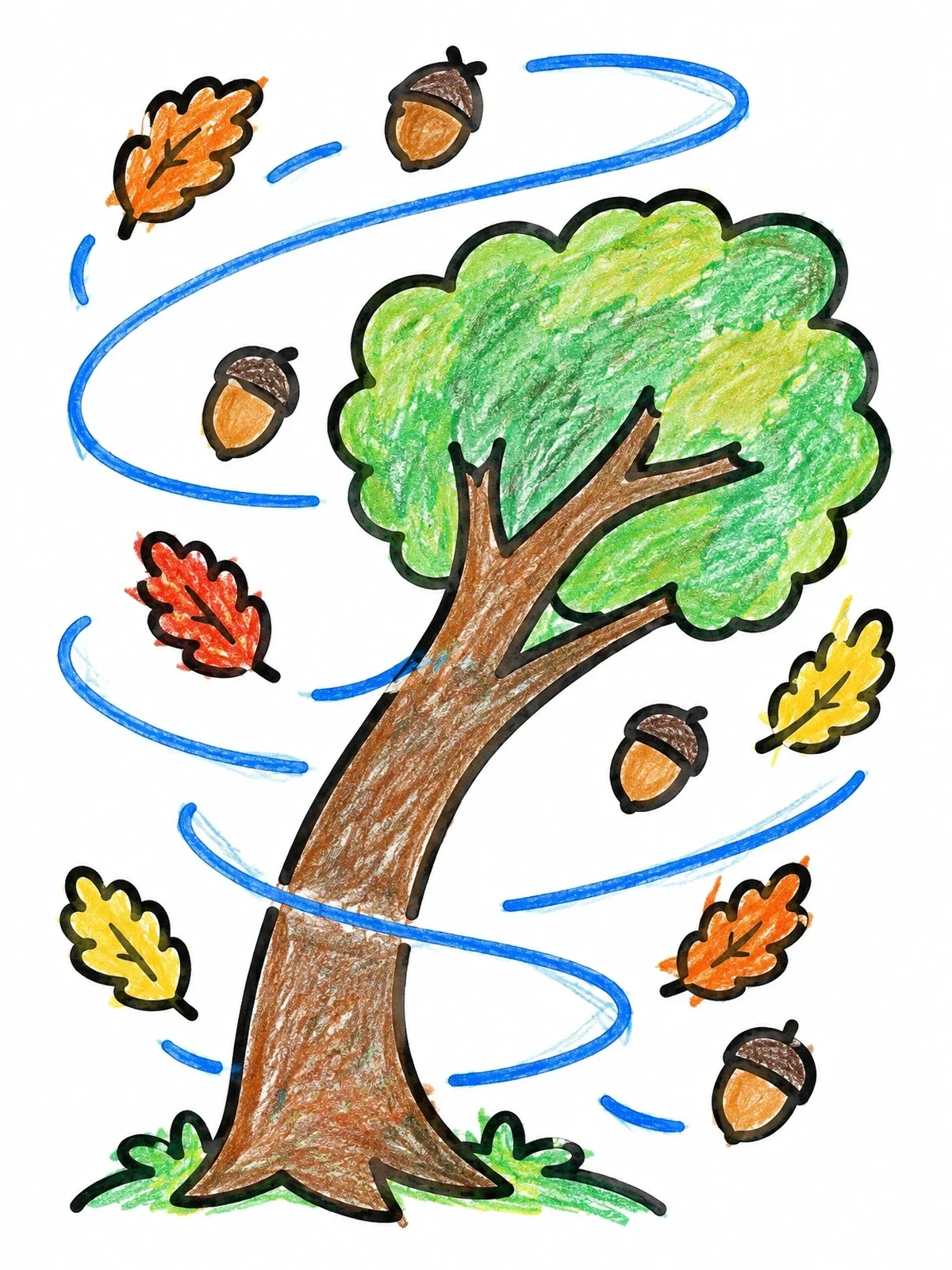 Colored example of the Oak Tree In The Wind coloring page