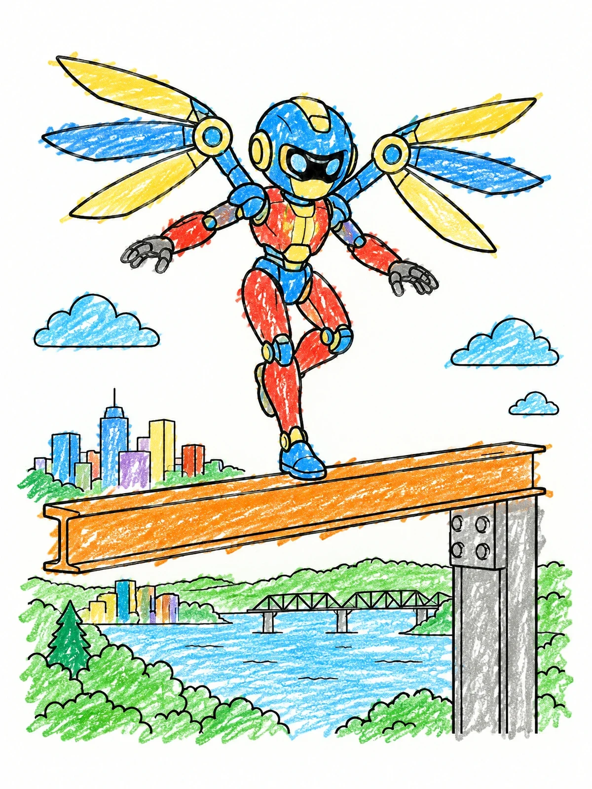 Colored example of the Winged Android Drone On Girder coloring page