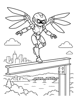 Free printable Winged Android Drone On Girder coloring page
