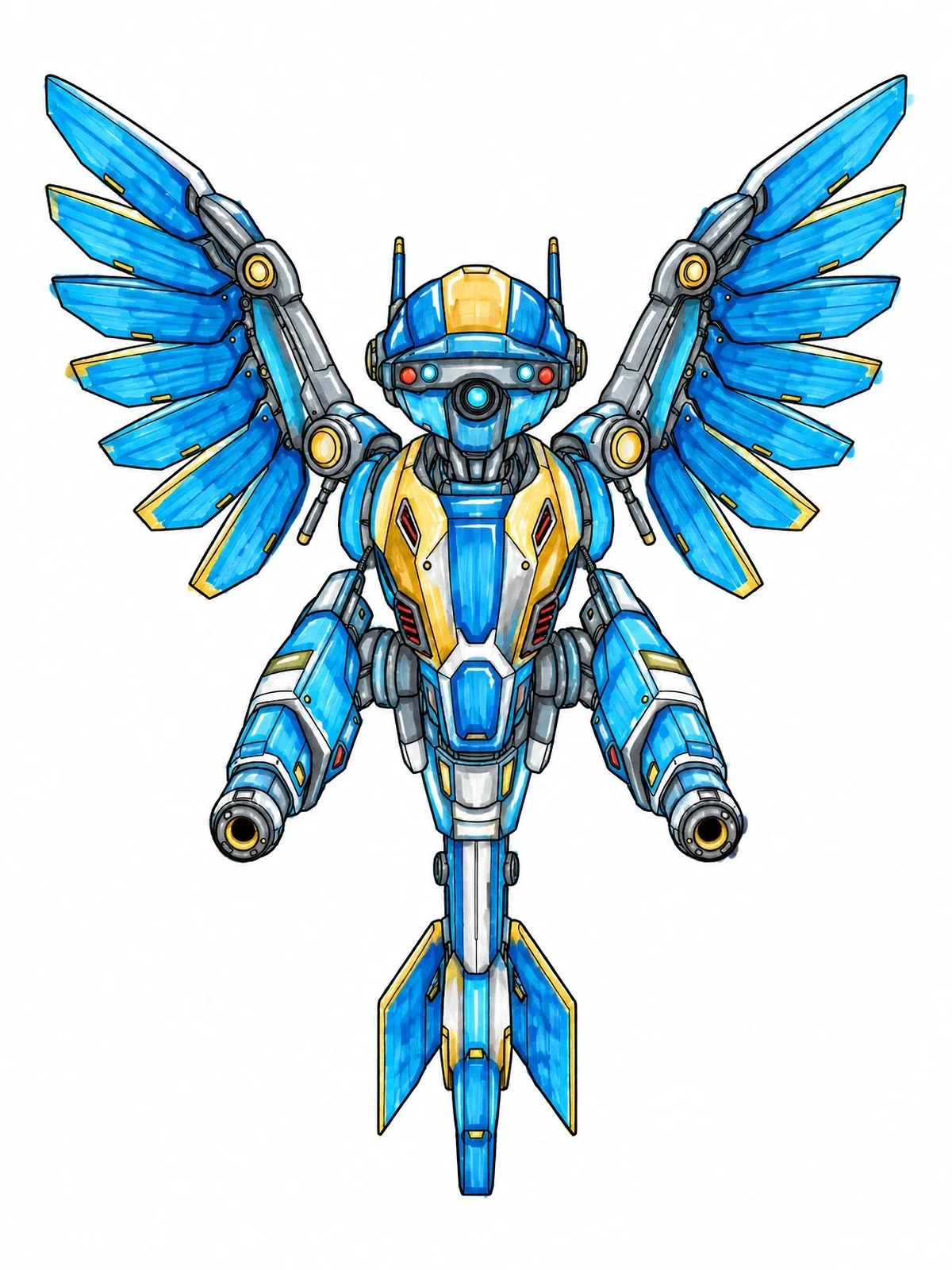 Colored example of the Winged Combat Robot Drone coloring page