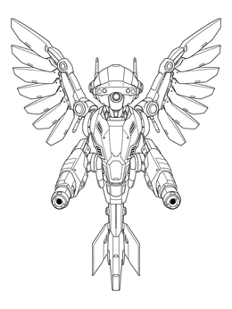 Free printable Winged Combat Robot Drone coloring page