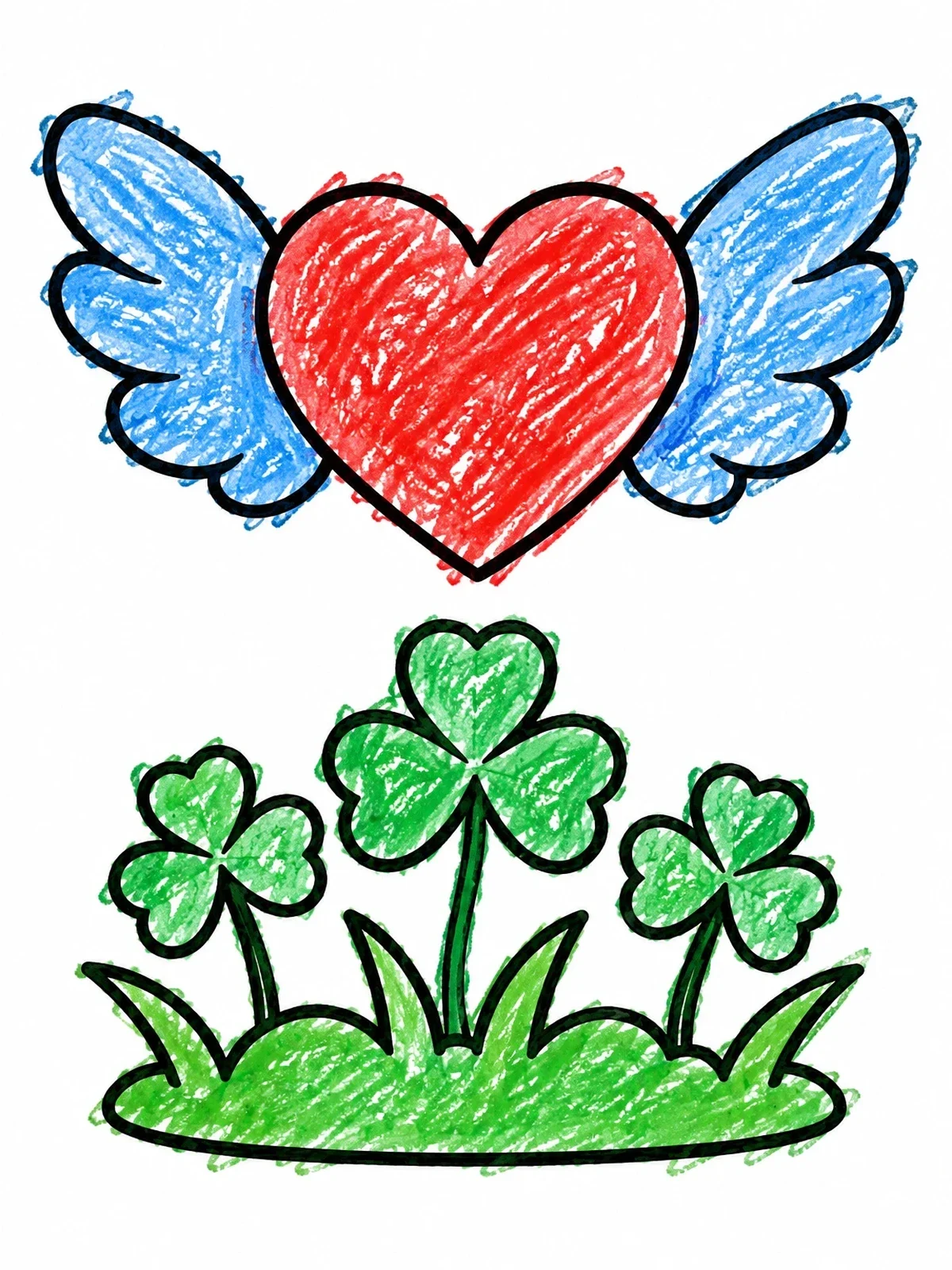 Colored example of the Winged Heart Above Clover Patch coloring page