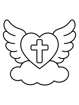 Free printable Winged Heart With Cross On Cloud coloring page