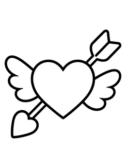 Free printable Winged Heart With Cupid Arrow coloring page