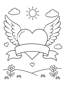 Free printable Winged Heart With Ribbon Banner coloring page
