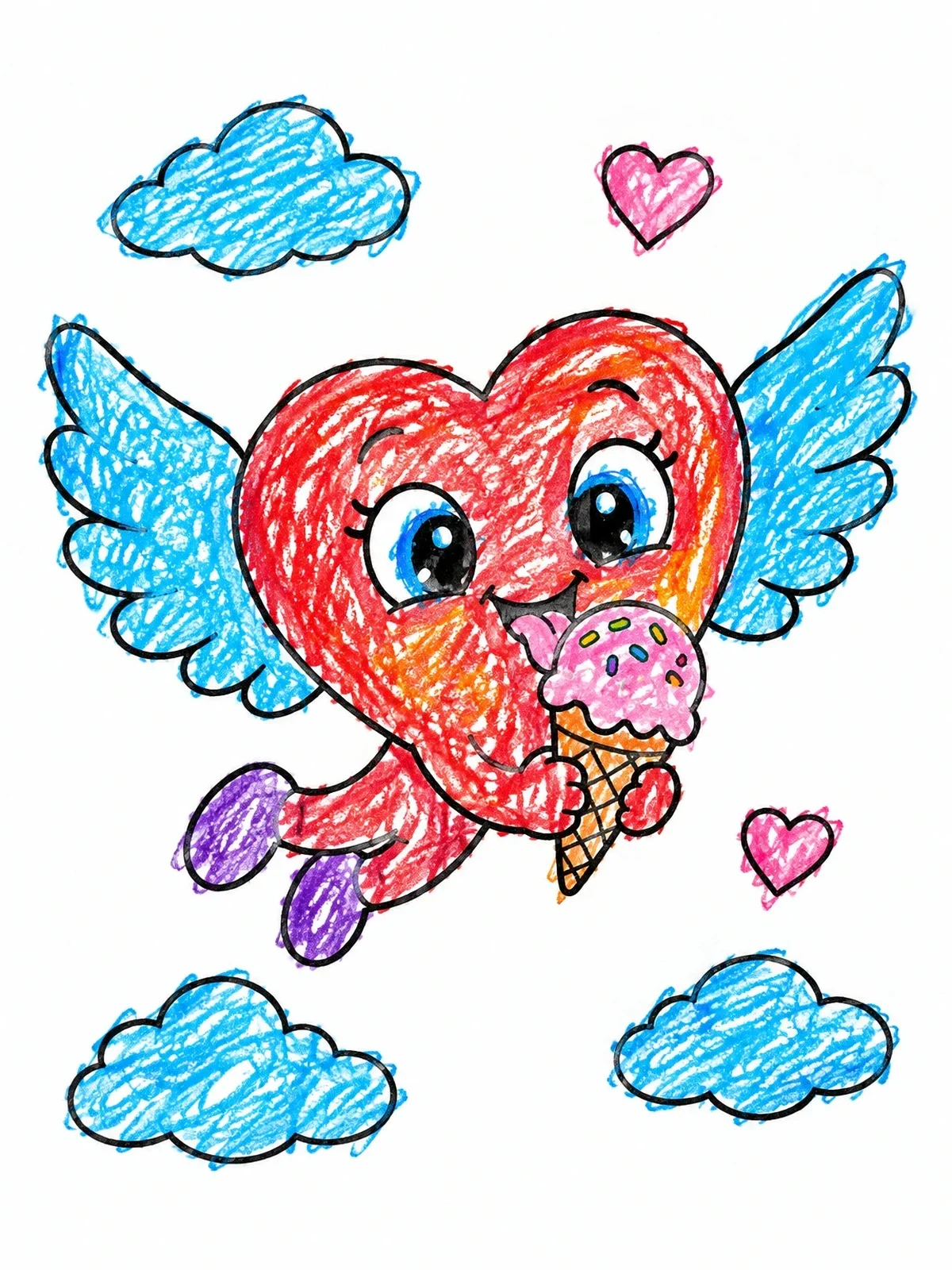 Colored example of the Winged Heart With Ice Cream coloring page