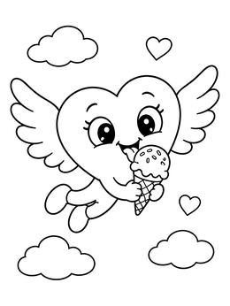 Free printable Winged Heart With Ice Cream coloring page