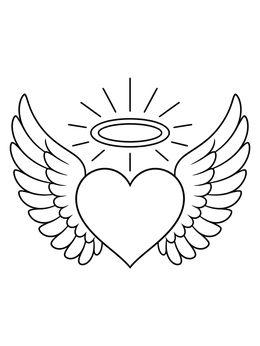 Free printable Winged Heart With Radiant Halo coloring page
