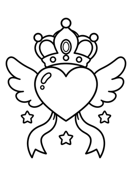 Free printable Winged Heart With Royal Crown coloring page