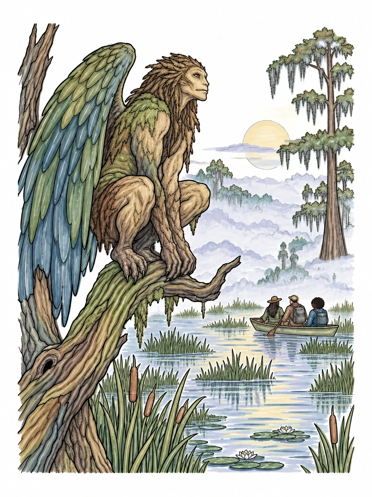 Colored example of the Winged Swamp Monster On A Tree coloring page