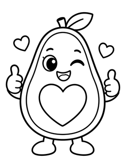 Free printable Winking Cartoon Avocado With Hearts coloring page