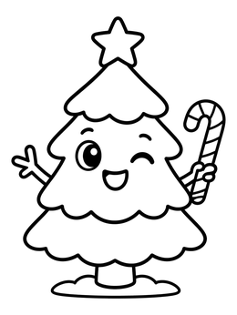 Free printable Winking Cartoon Christmas Tree coloring page
