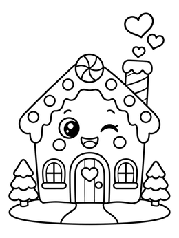 Free printable Cheerful Winking Gingerbread House coloring page