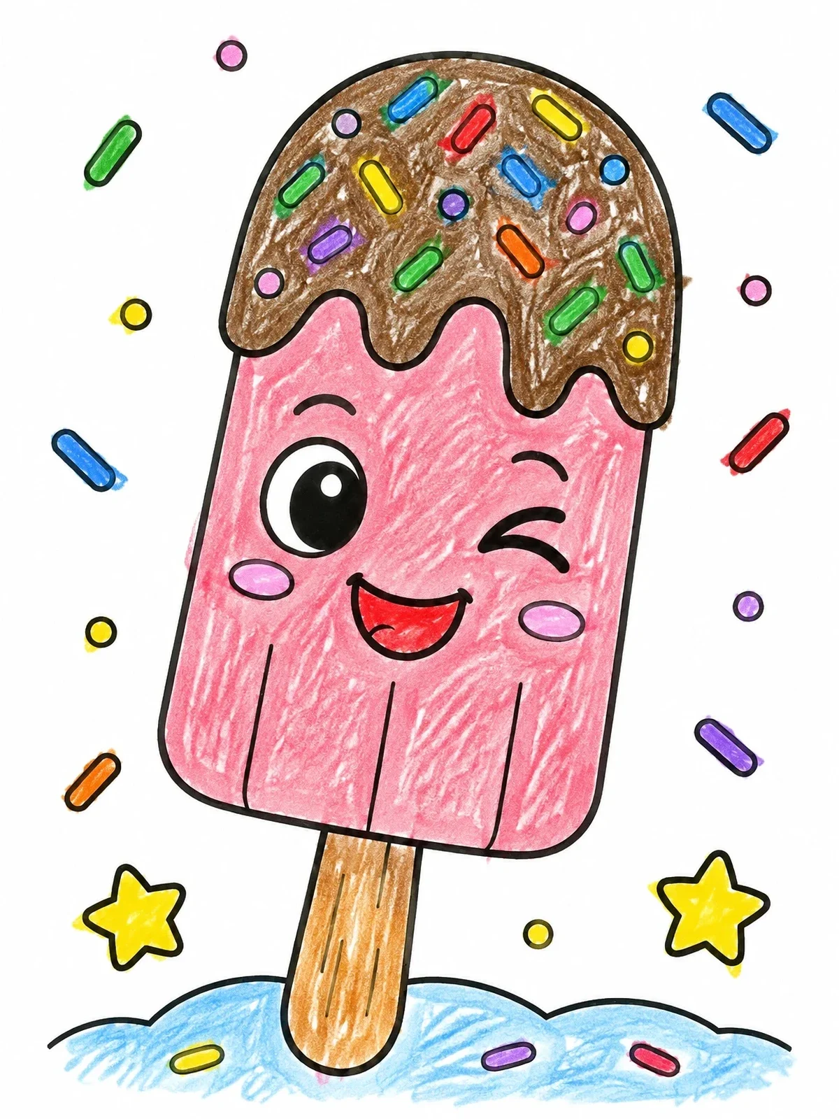 Colored example of the Winking Popsicle With Sprinkles coloring page