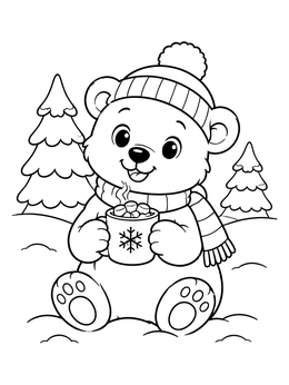 Free printable Cozy Polar Bear With Hot Cocoa coloring page