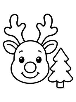 Free printable Cute Reindeer Head With Pine Tree coloring page
