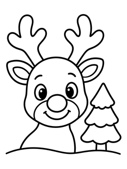 Free printable Cute Reindeer And Snowy Pine Tree coloring page