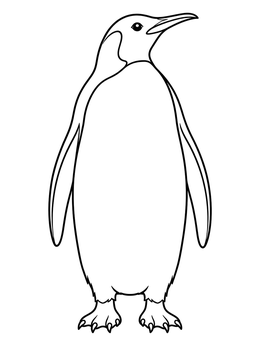 An emperor penguin stands upright in this winter animals coloring page.