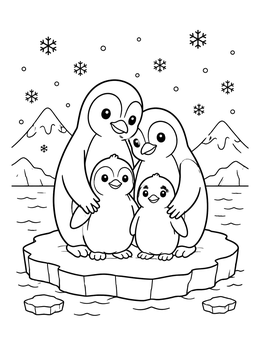 Free printable Penguin Family On An Ice Floe coloring page