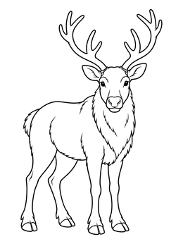 A reindeer stands proudly in this winter animals coloring page.