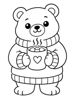 Free printable Cozy Bear With Hot Cocoa coloring page