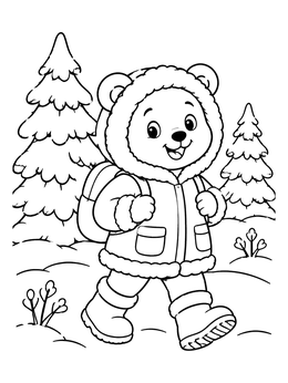 Free printable Cozy Bear Walking In Snow coloring page