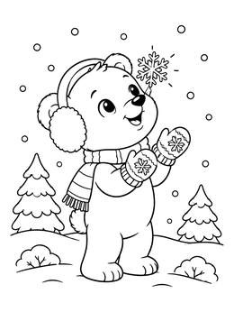 Free printable Cute Bear Catching A Snowflake coloring page