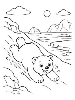 Free printable Playful Polar Bear Sliding On Ice coloring page