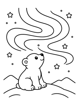 Free printable Cute Polar Bear Under Northern Lights coloring page