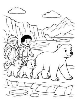 Free printable Polar Bears And Children In The Arctic coloring page