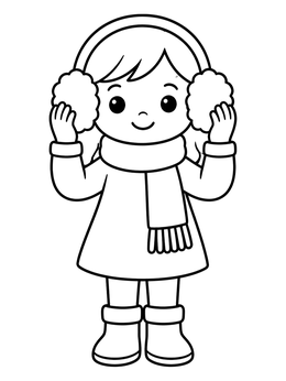 Free printable Girl Wearing Fluffy Earmuffs And Scarf coloring page
