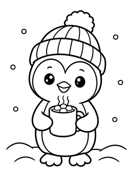 Free printable Cute Penguin With Hot Cocoa coloring page