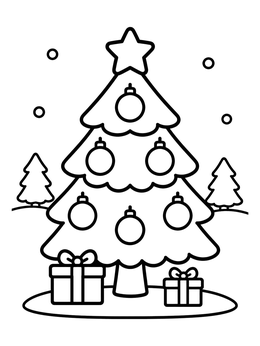 Free printable Decorated Evergreen Tree With Gifts coloring page
