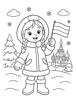 Free printable Winter Girl With Russian Flag coloring page