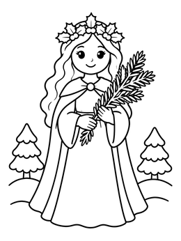 Free printable Winter Goddess With Holly Crown coloring page