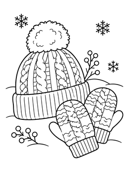 Free printable Cozy Beanie And Mittens In Snow coloring page