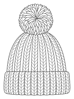 Detailed ribbed beanie design on this winter hats coloring page with a large fluffy pom-pom.