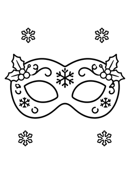 Free printable Winter Holly Masquerade Mask coloring page