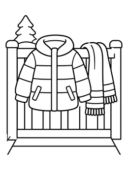 Free printable Winter Jacket And Scarf On Porch coloring page