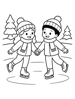 Free printable Kids Ice Skating Hand In Hand coloring page
