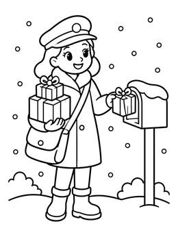 Free printable Winter Mail Carrier Delivering Gifts coloring page