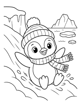 Free printable Cheerful Penguin Sliding On Snow coloring page