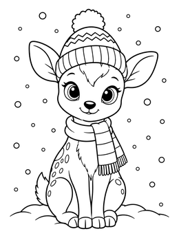 Free printable Cozy Baby Deer In Knit Hat coloring page