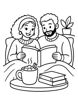 Free printable Cozy Couple Reading With Cocoa coloring page